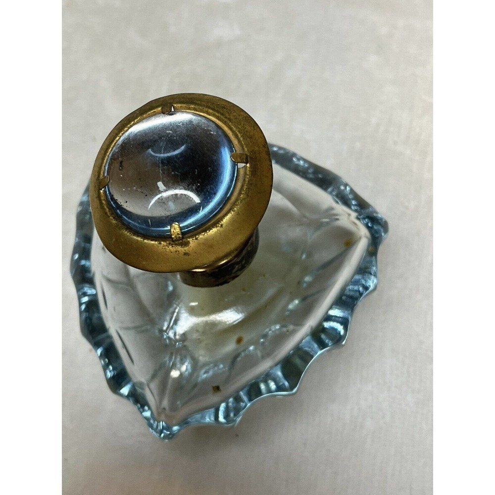 Perfume Bottle Vintage Light Blue Glass, Cut Glass West Germany Faceted Top